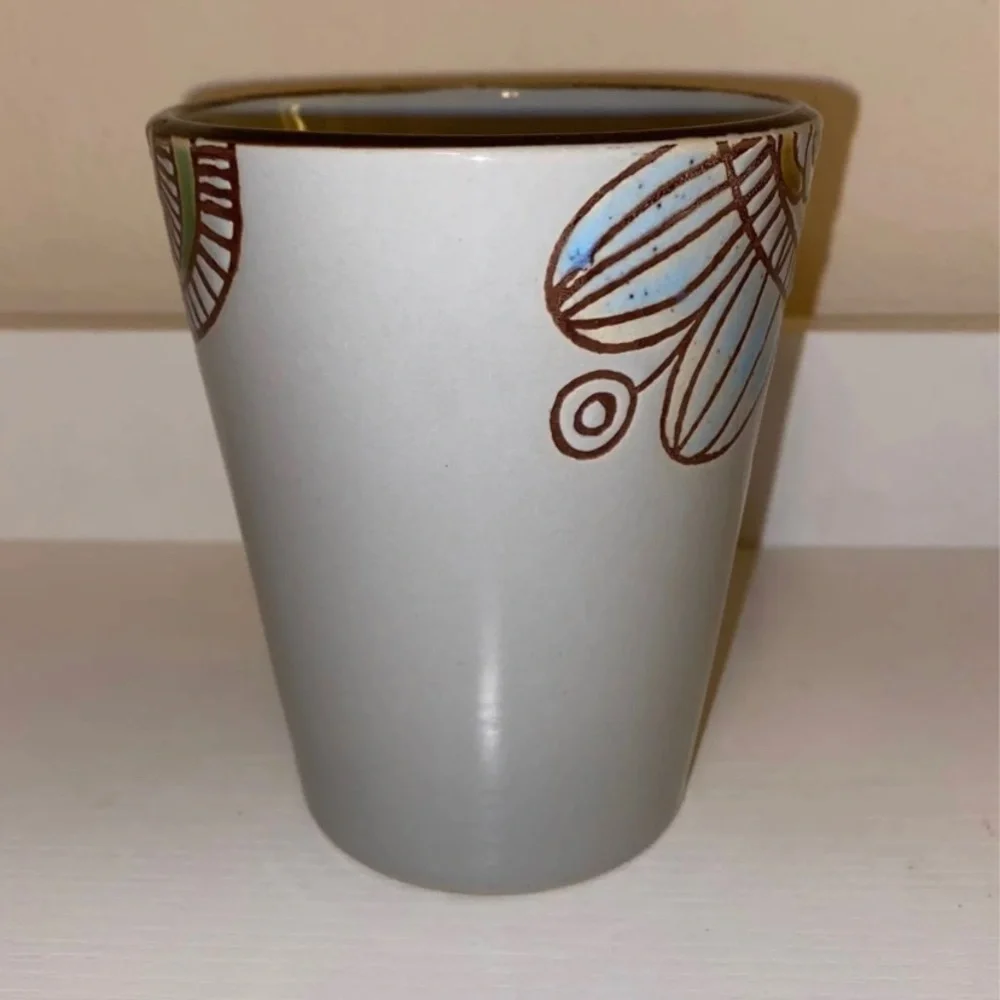 Gray Stoneware Floral Mandala Coffee Mug Boho Ceramic Latte Cup